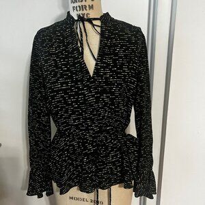 DEREK LAM 10 CROSBY Silk Black and Yellow Geometric Blouse Size 6